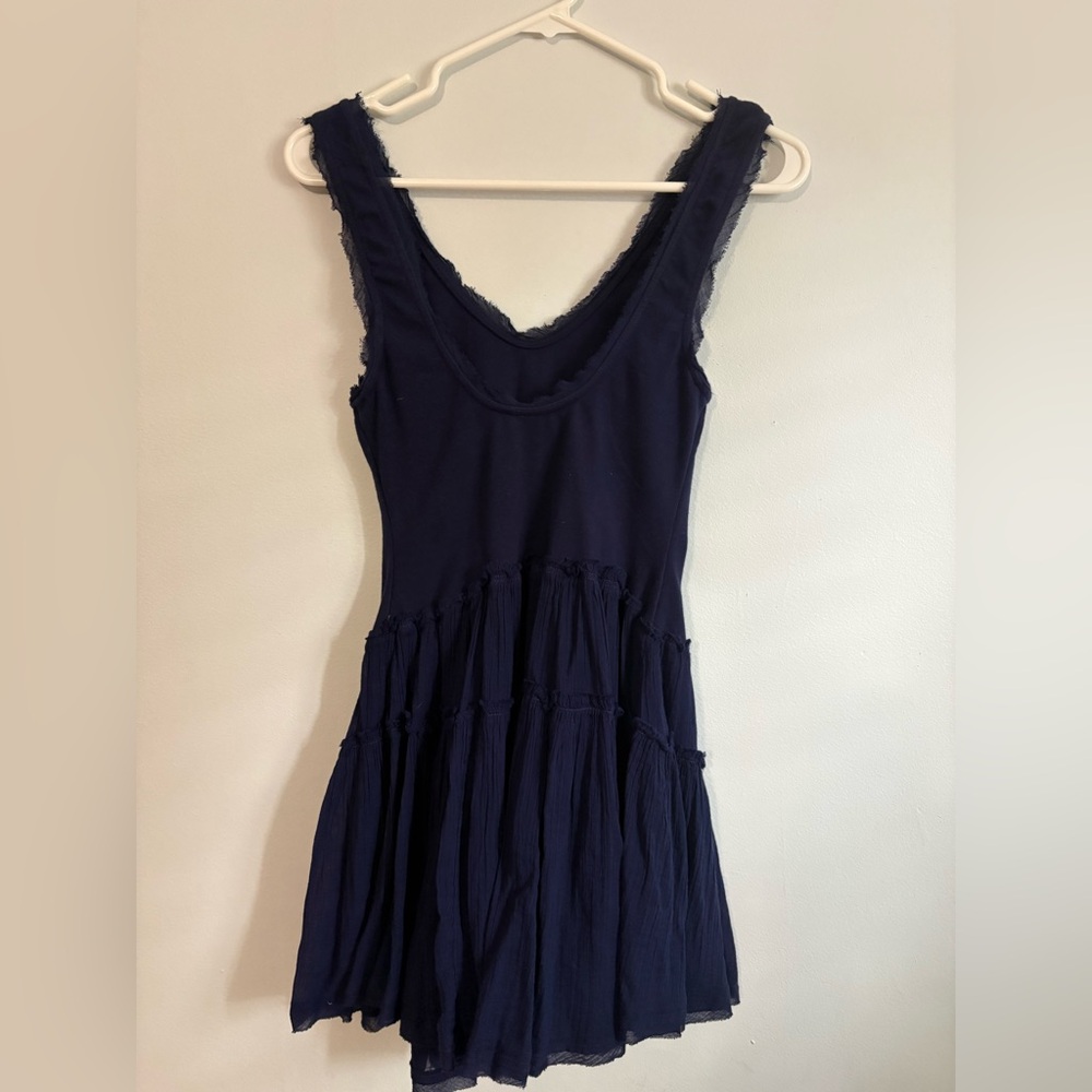Free People Navy Tiered Scoop-Neck Mini Dress